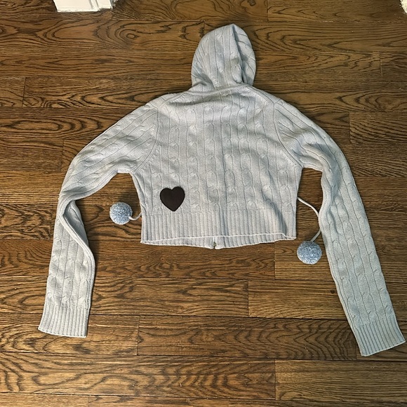 Juicy Couture Y2K Vintage Rare 100% Cashmere Cropped Zip Up Cableknit Hoodie - Picture 4 of 4